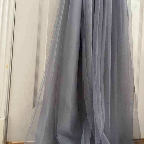 ADRIANNA PAPELL Bridesmaid Convertible Tulle Ball Gown Slate Blue - Picture 12 of 16
